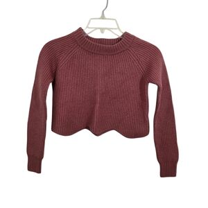 Aritzia Wilfred Sardou Cropped Scalloped Sweater Merino Wool Pink Size XXS